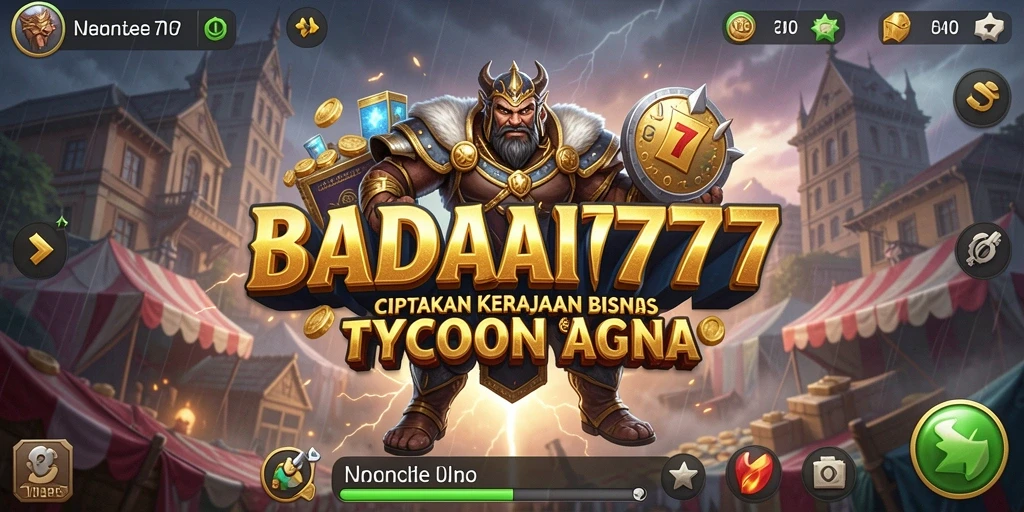 Screenshot menunjukkan gameplay interaktif BADAI777 dengan berbagai bisnis yang dikelola.