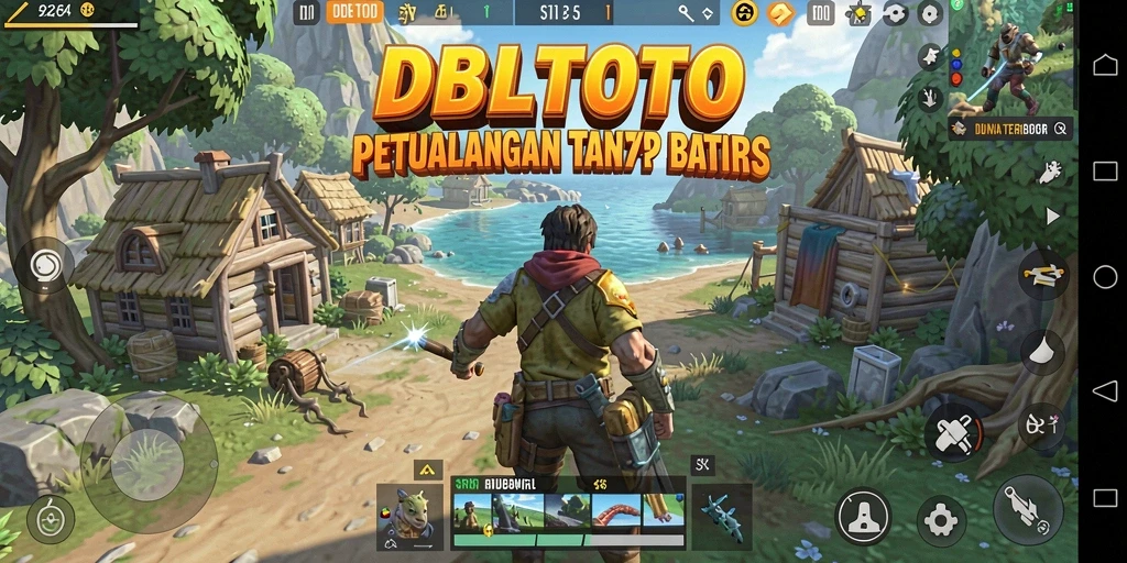 Screenshot gameplay DBLTOTO yang menunjukkan petualangan di dunia terbuka.