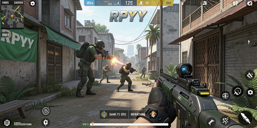 Screenshot gameplay RPYYY menampilkan aksi tembak-menembak yang mendebarkan.