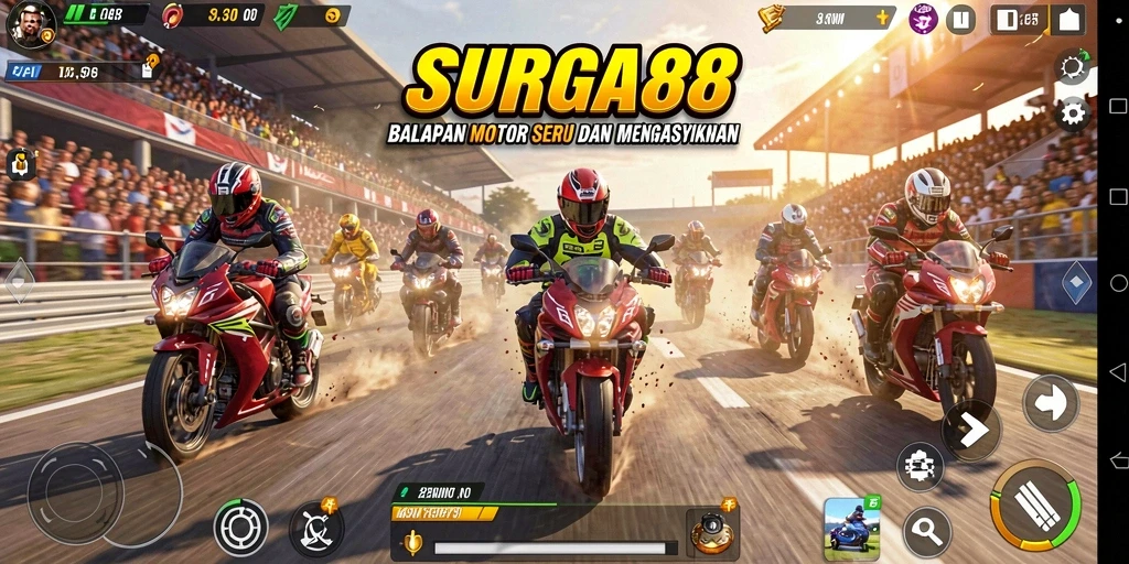 Tampilan menarik dari gameplay balapan motor SURGA88.